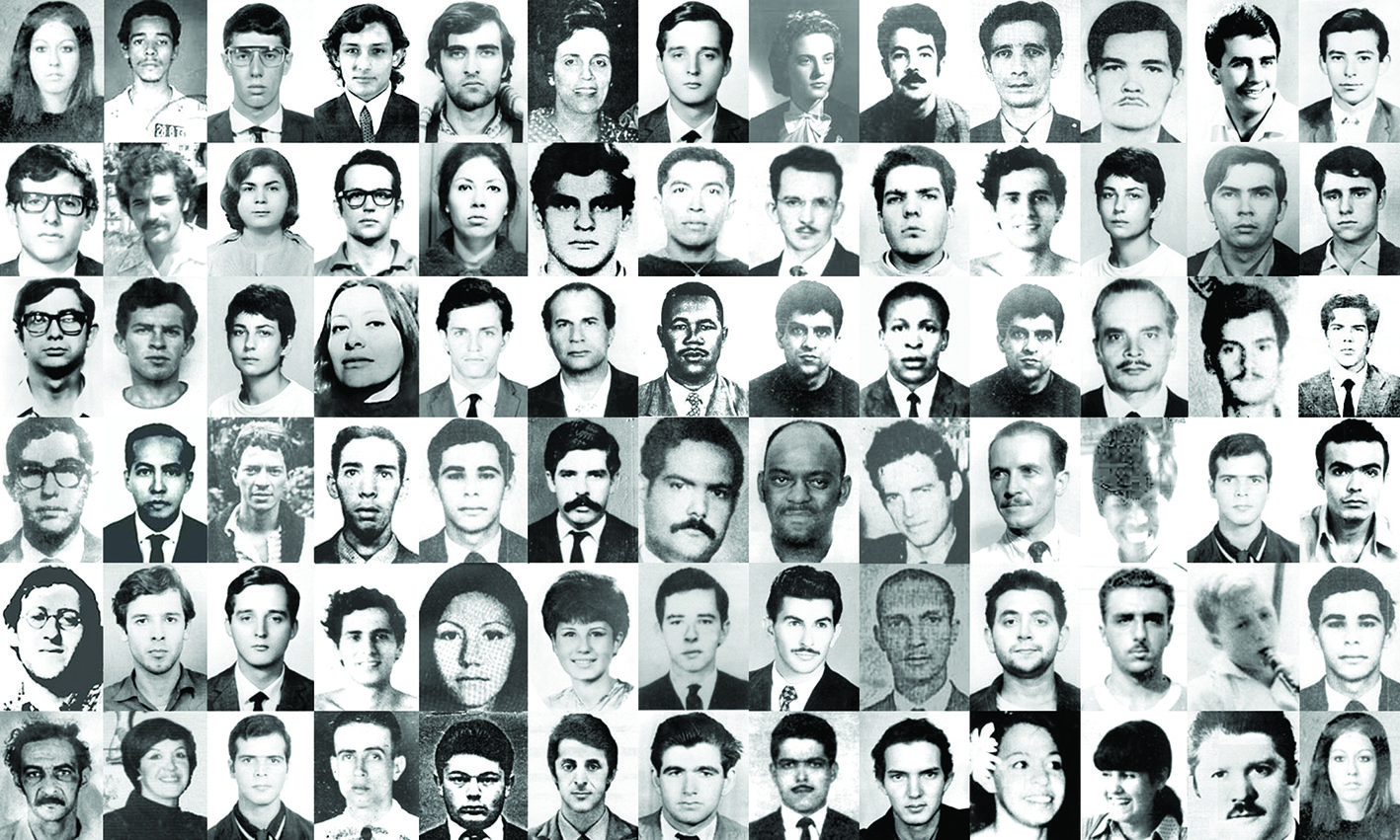 Painel com rosto de mortos e desaparecidos durante a ditadura militar no Brasil (1964)